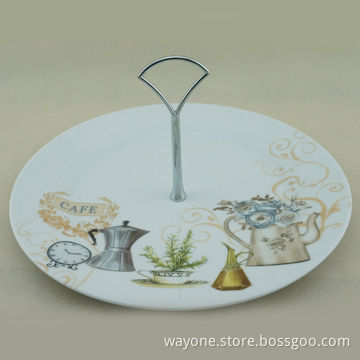 Porcelain 1-tier Cake Stand, Cafe Motif, Ideal for Gifts